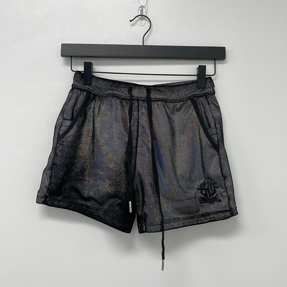 Black and multi colored drawstring shorts
